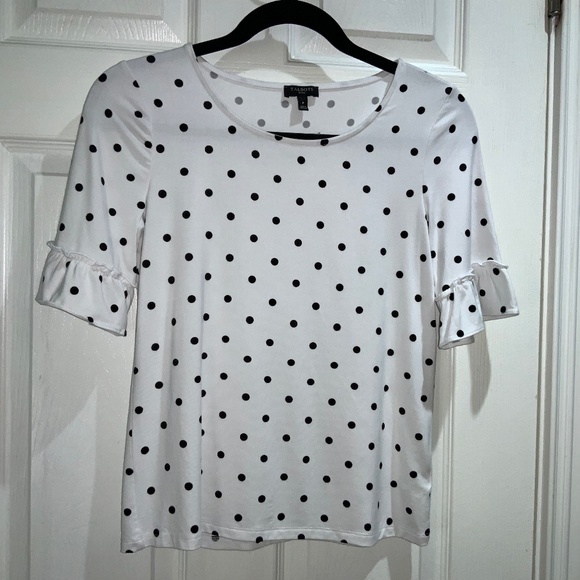 Talbots Petite Polka Dot Scoop Neck Flutter Sleeve Pullover Top Sz PP - Picture 1 of 5